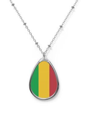 Mali Flag Oval Necklace – Malian Heritage Pendant - One Size / Silver